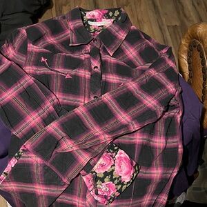 Tin Haul Fuchsia and Black Plaid Button Down Shirt